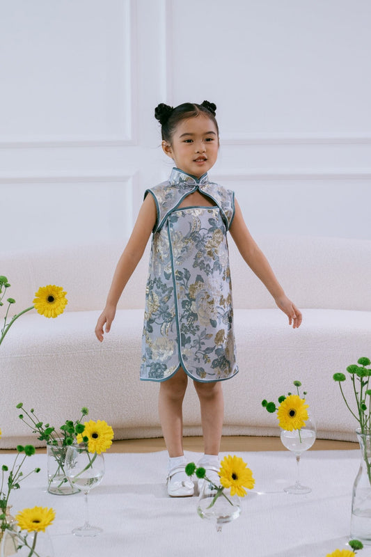 Little Hua Dress in Silver Blue Lake